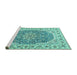 Sideview of Machine Washable Medallion Turquoise Traditional Area Rugs, wshtr4793turq