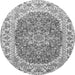 Machine Washable Medallion Gray Traditional Rug, wshtr4793gry