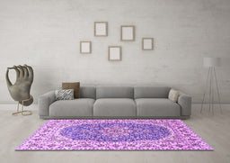 Machine Washable Medallion Purple Traditional Area Rugs in a Living Room, wshtr4793pur