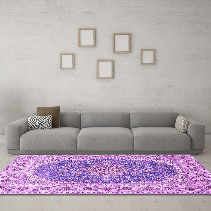 Machine Washable Medallion Purple Traditional Area Rugs in a Living Room, wshtr4793pur