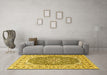 Machine Washable Medallion Yellow Traditional Rug in a Living Room, wshtr4793yw