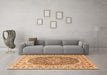 Machine Washable Medallion Orange Traditional Area Rugs in a Living Room, wshtr4793org