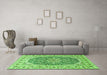 Machine Washable Medallion Green Traditional Area Rugs in a Living Room,, wshtr4793grn