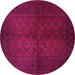 Round Machine Washable Persian Pink Traditional Rug, wshtr4794pnk