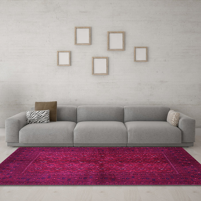 Machine Washable Persian Pink Traditional Rug in a Living Room, wshtr4794pnk