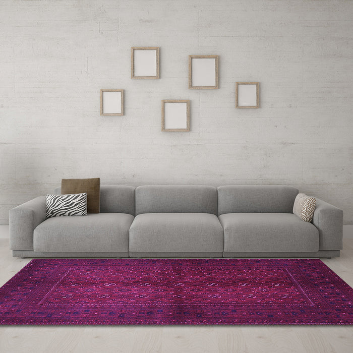 Machine Washable Persian Purple Traditional Area Rugs in a Living Room, wshtr4794pur
