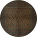 Round Persian Turquoise Traditional Rug, tr4794turq