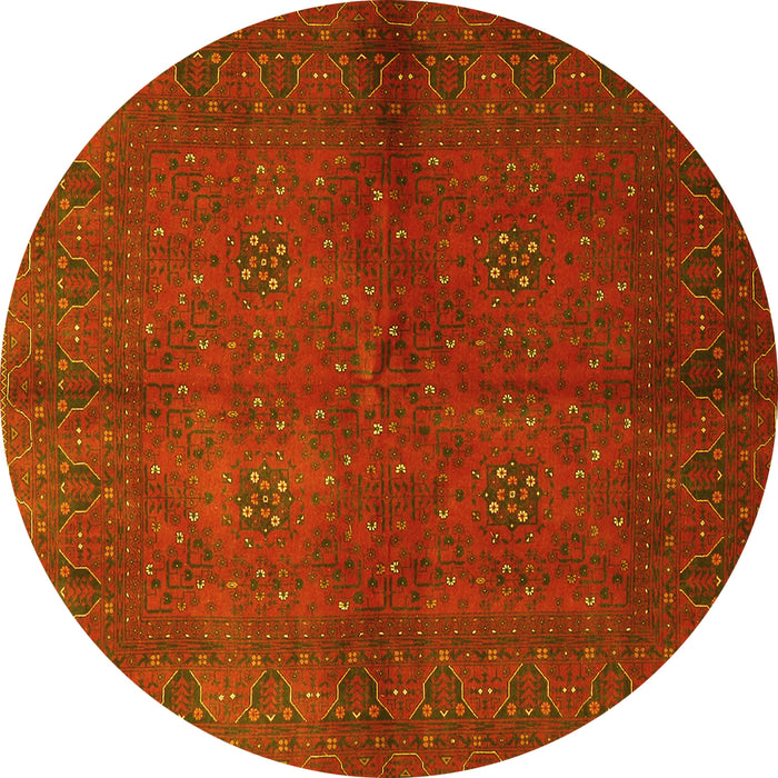 Round Machine Washable Persian Yellow Traditional Rug, wshtr4795yw