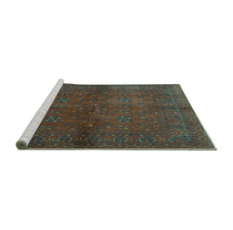 Sideview of Machine Washable Persian Turquoise Traditional Area Rugs, wshtr4795turq