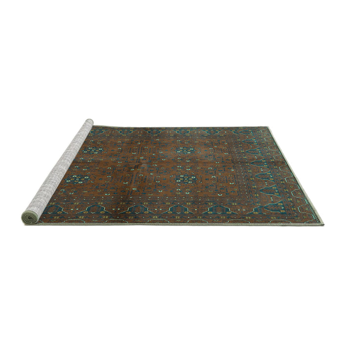 Sideview of Machine Washable Persian Turquoise Traditional Area Rugs, wshtr4795turq