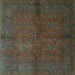 Square Machine Washable Persian Turquoise Traditional Area Rugs, wshtr4795turq