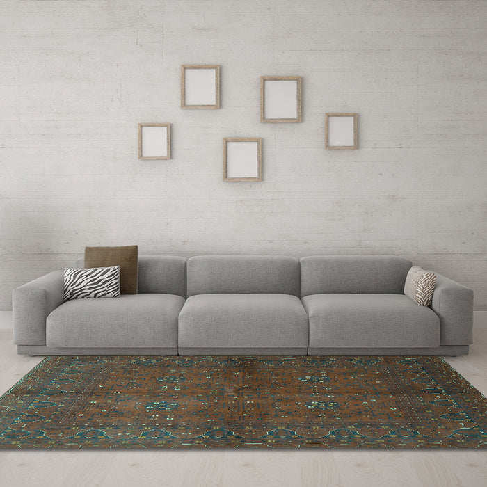 Machine Washable Persian Turquoise Traditional Area Rugs in a Living Room,, wshtr4795turq