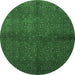 Round Machine Washable Persian Emerald Green Traditional Area Rugs, wshtr4795emgrn