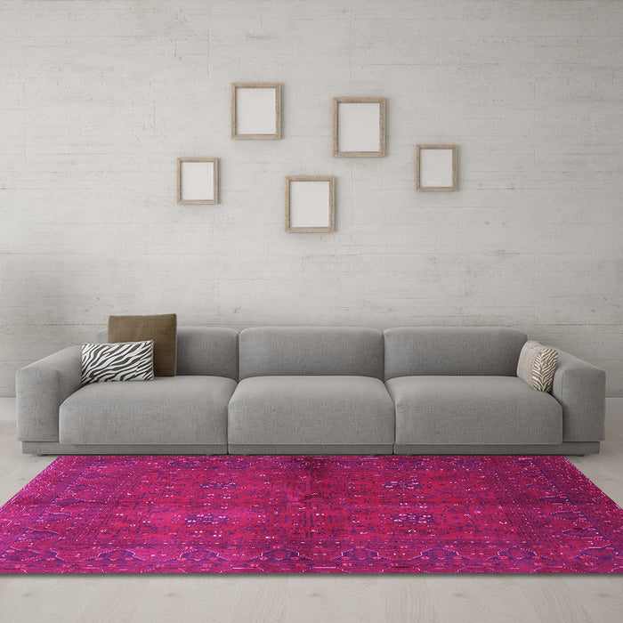 Machine Washable Persian Pink Traditional Rug in a Living Room, wshtr4795pnk