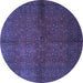 Round Machine Washable Persian Blue Traditional Rug, wshtr4795blu