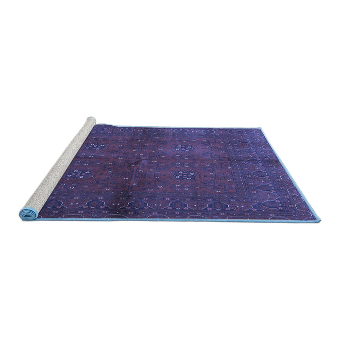 Sideview of Machine Washable Persian Blue Traditional Rug, wshtr4795blu