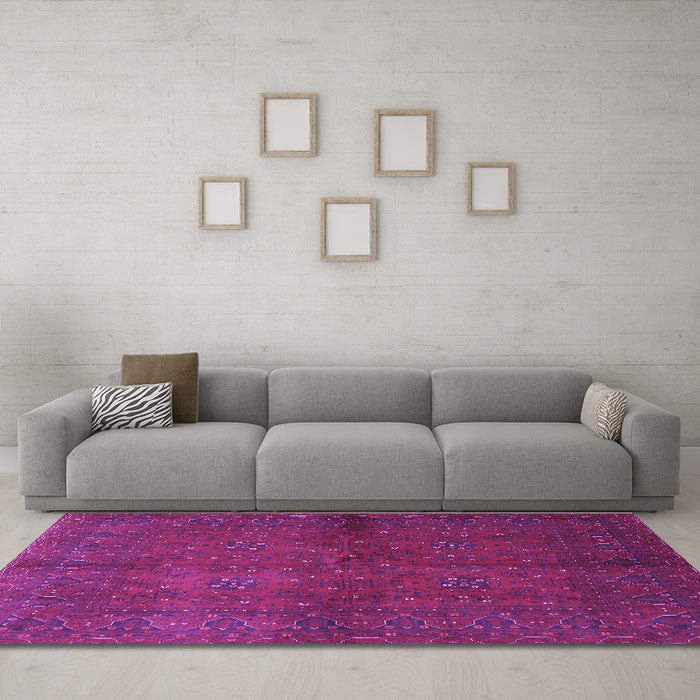 Machine Washable Persian Purple Traditional Area Rugs in a Living Room, wshtr4795pur