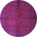 Round Machine Washable Persian Purple Traditional Area Rugs, wshtr4795pur