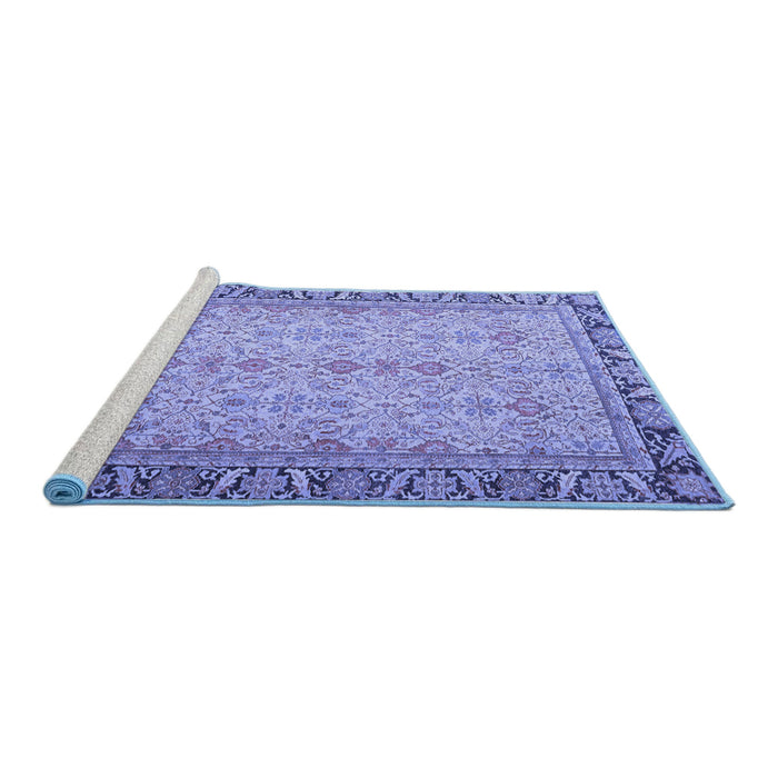 Sideview of Machine Washable Persian Blue Traditional Rug, wshtr4796blu