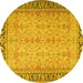 Round Machine Washable Persian Yellow Traditional Rug, wshtr4796yw