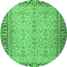 Round Machine Washable Persian Emerald Green Traditional Area Rugs, wshtr4796emgrn