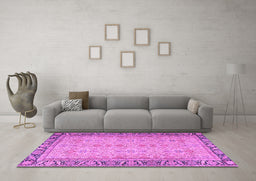 Machine Washable Persian Purple Traditional Area Rugs in a Living Room, wshtr4796pur