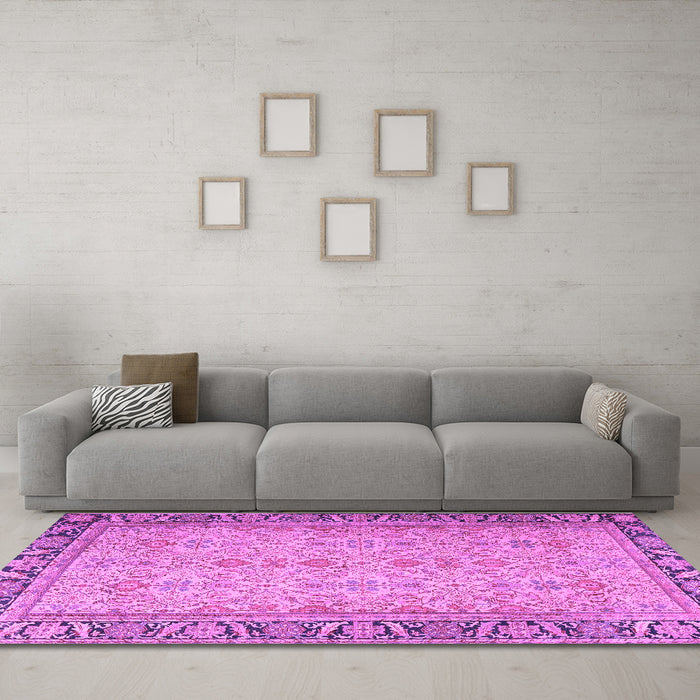 Machine Washable Persian Purple Traditional Area Rugs in a Living Room, wshtr4796pur