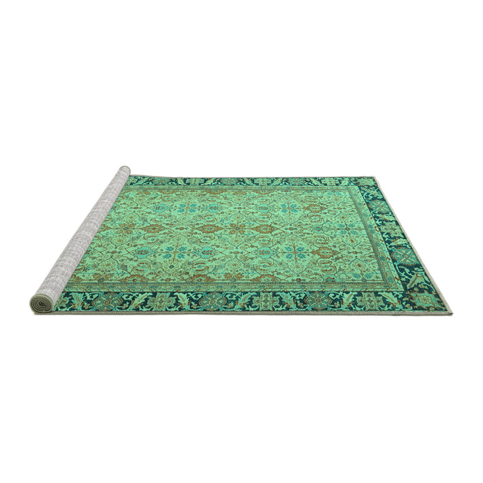 Sideview of Machine Washable Persian Turquoise Traditional Area Rugs, wshtr4796turq