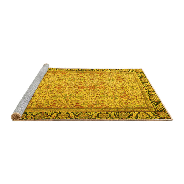 Sideview of Machine Washable Persian Yellow Traditional Rug, wshtr4796yw