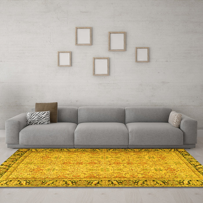 Machine Washable Persian Yellow Traditional Rug in a Living Room, wshtr4796yw