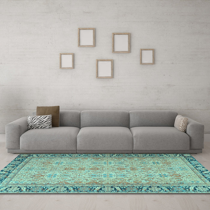 Machine Washable Persian Light Blue Traditional Rug in a Living Room, wshtr4796lblu