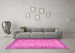 Machine Washable Persian Pink Traditional Rug in a Living Room, wshtr4796pnk