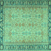 Square Machine Washable Persian Turquoise Traditional Area Rugs, wshtr4796turq