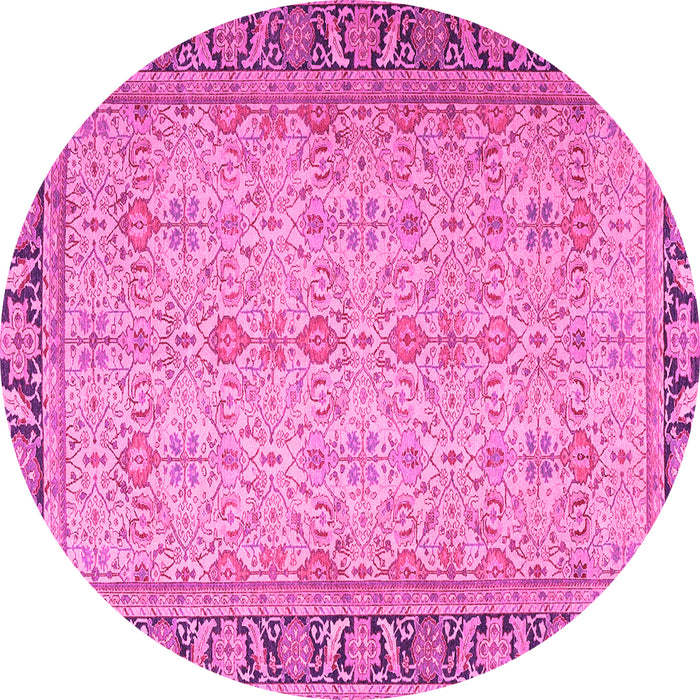 Round Machine Washable Persian Pink Traditional Rug, wshtr4796pnk