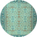 Round Machine Washable Persian Light Blue Traditional Rug, wshtr4796lblu