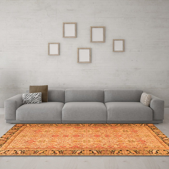 Machine Washable Persian Orange Traditional Area Rugs in a Living Room, wshtr4796org