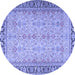 Round Machine Washable Persian Blue Traditional Rug, wshtr4796blu