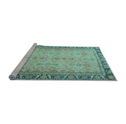 Sideview of Machine Washable Persian Light Blue Traditional Rug, wshtr4796lblu