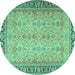 Round Machine Washable Persian Turquoise Traditional Area Rugs, wshtr4796turq