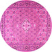 Round Machine Washable Persian Pink Traditional Rug, wshtr4797pnk