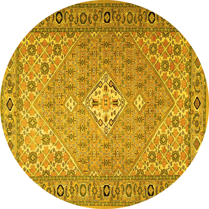 Round Machine Washable Persian Yellow Traditional Rug, wshtr4797yw