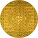 Round Machine Washable Persian Yellow Traditional Rug, wshtr4797yw