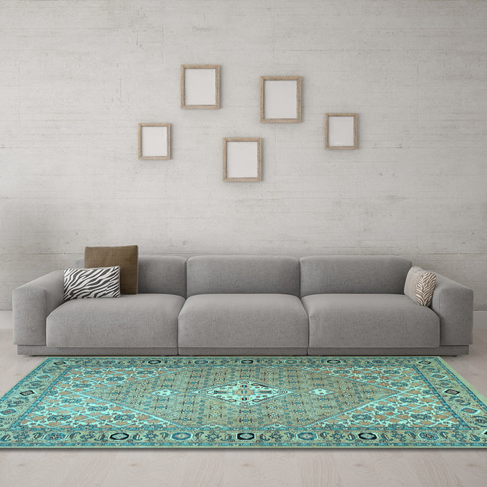 Machine Washable Persian Light Blue Traditional Rug in a Living Room, wshtr4797lblu