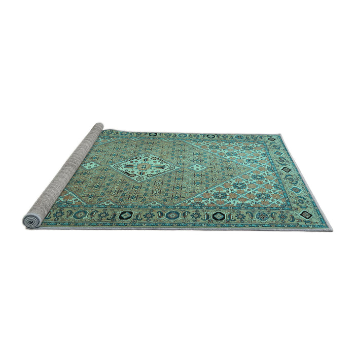 Sideview of Machine Washable Persian Light Blue Traditional Rug, wshtr4797lblu