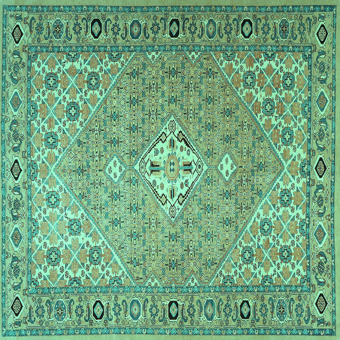 Square Machine Washable Persian Turquoise Traditional Area Rugs, wshtr4797turq