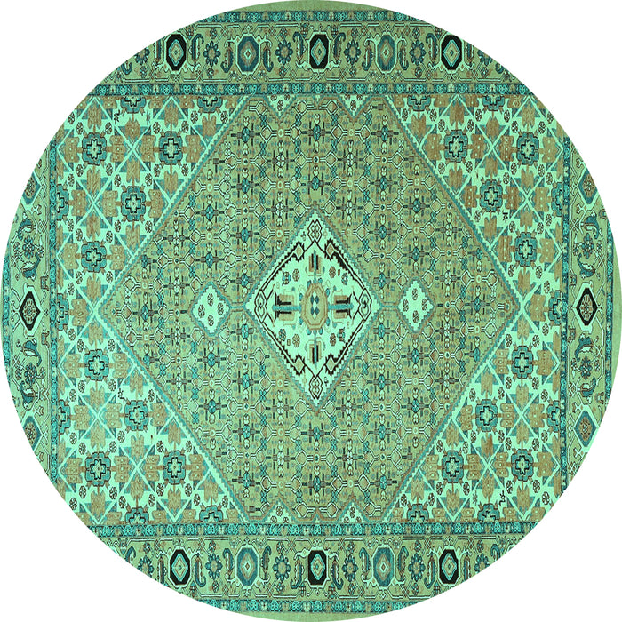 Round Machine Washable Persian Turquoise Traditional Area Rugs, wshtr4797turq