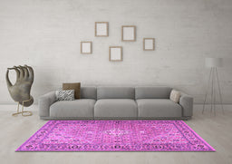 Machine Washable Persian Purple Traditional Area Rugs in a Living Room, wshtr4797pur