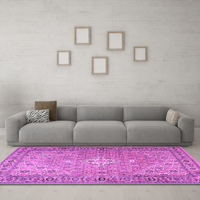 Machine Washable Persian Purple Traditional Area Rugs in a Living Room, wshtr4797pur