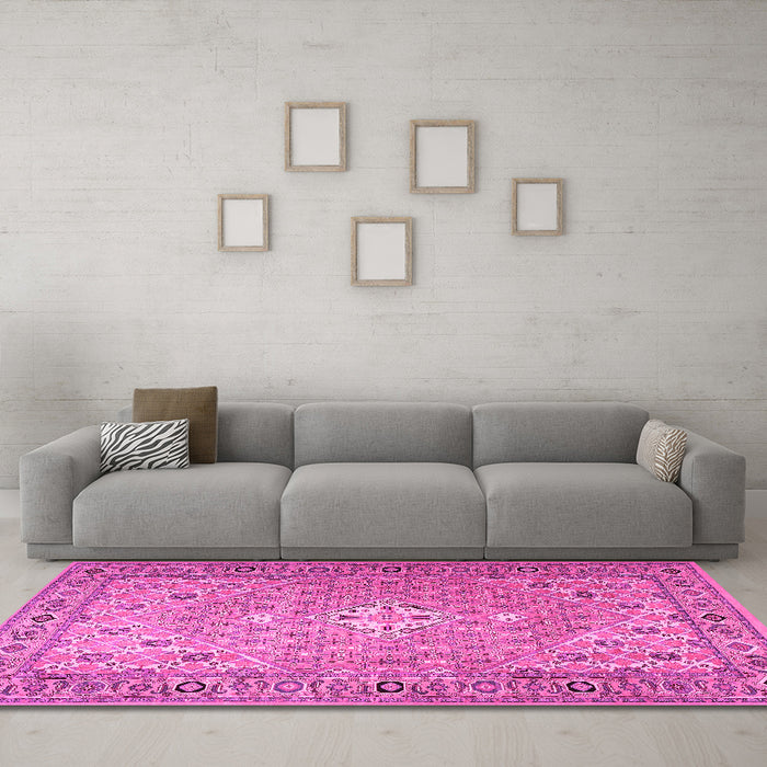 Machine Washable Persian Pink Traditional Rug in a Living Room, wshtr4797pnk