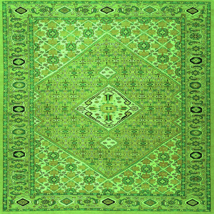 Round Machine Washable Persian Green Traditional Area Rugs, wshtr4797grn